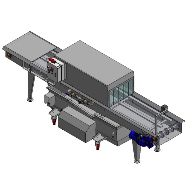 High-pressure washing and disinfection tunnel for grapevine rootstocks for export markets